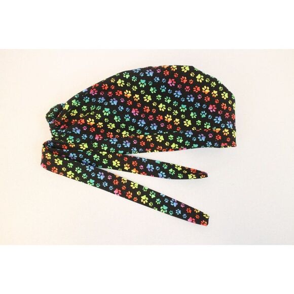 Rainbow Paw Prints Surgical Scrub Cap Dentist Chemo Hat - Picture 4 of 5